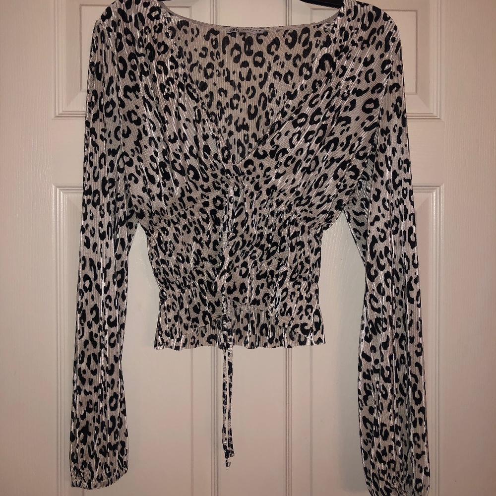 ZARA Black White Cheetah Top NWOT